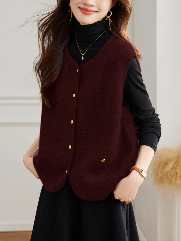 Γυναικείο πλεκτό γιλέκο-καρντγκαν, στρογγυλός λαιμός, φαρδιά εφαρμογή, ακρυλικό νήμα, μήκος 50–65 εκ