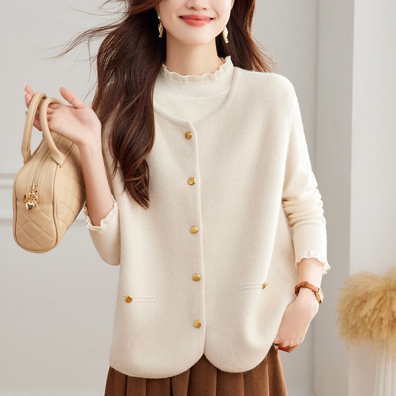 Γυναικείο πλεκτό γιλέκο-καρντγκαν, στρογγυλός λαιμός, φαρδιά εφαρμογή, ακρυλικό νήμα, μήκος 50–65 εκ