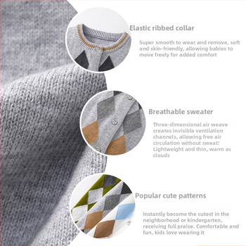 Unisex puuvillane kootud vest kevad-sügis, kardigan-stiil, teemant-ruuduline muster, 100% puuvill, nupuvõtmega sulgemine