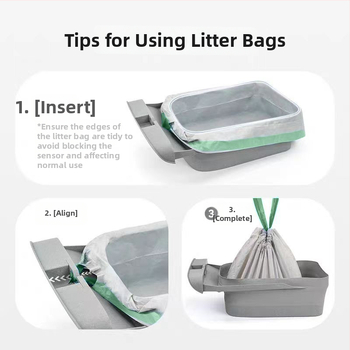 Išmanios katės tualeto atliekų maišas – sutirštintas PE, raišteliu užsegamas, tinkamas naminiams gyvūnėliams ir išmaniosioms dėžėms