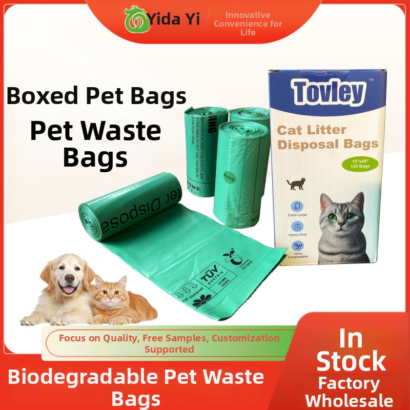 Biologiškai skaidūs augintinių išmatų maišeliai – ritinėliai, katėms ir šunims, plokščios atidarymo angos dizainas, įprasta storis