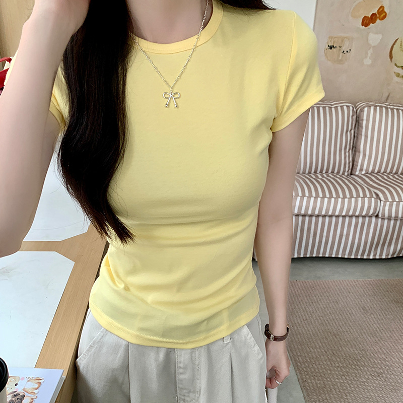 Ženski T-majica s kratkim rukavima, pamuk 92% + elastan 8%, jedinstven uzorak, okrugli izrez, slim fit