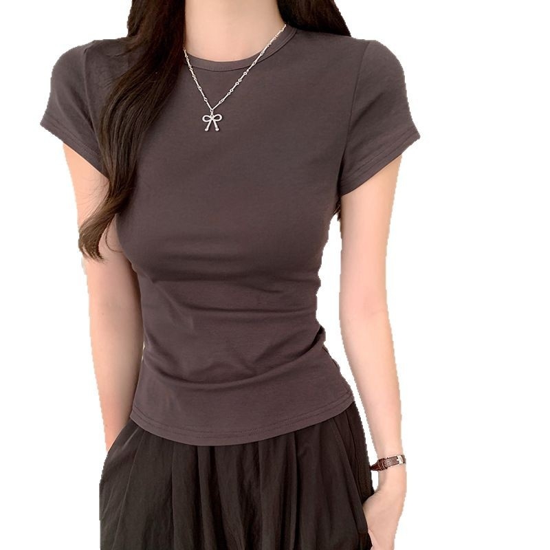 Ženski T-majica s kratkim rukavima, pamuk 92% + elastan 8%, jedinstven uzorak, okrugli izrez, slim fit