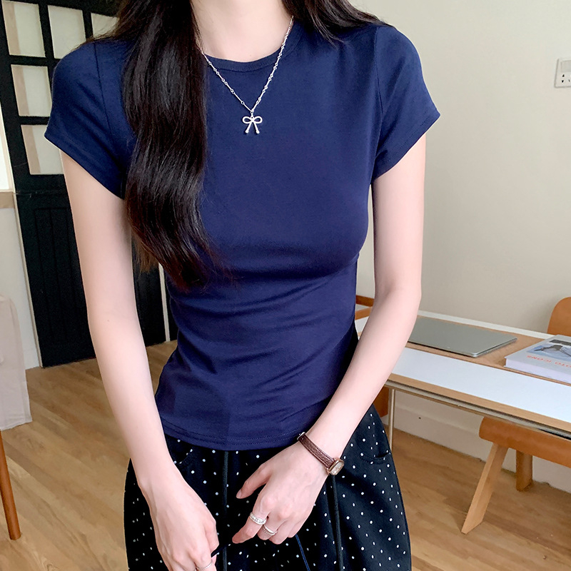 Ženski T-majica s kratkim rukavima, pamuk 92% + elastan 8%, jedinstven uzorak, okrugli izrez, slim fit