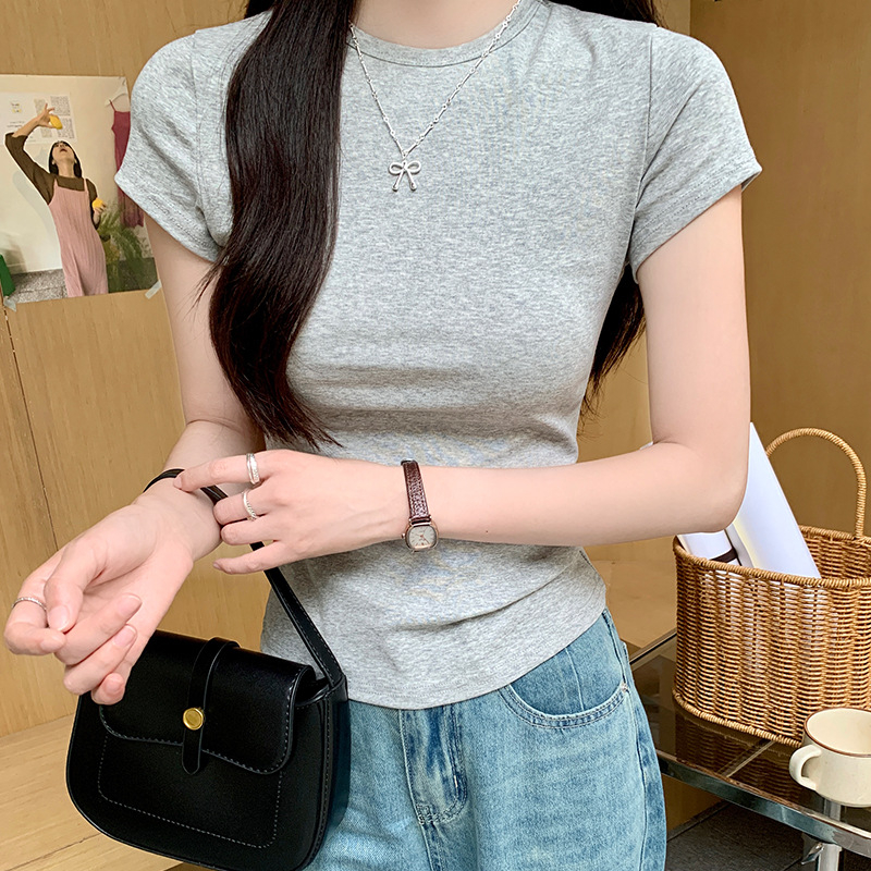 Ženski T-majica s kratkim rukavima, pamuk 92% + elastan 8%, jedinstven uzorak, okrugli izrez, slim fit