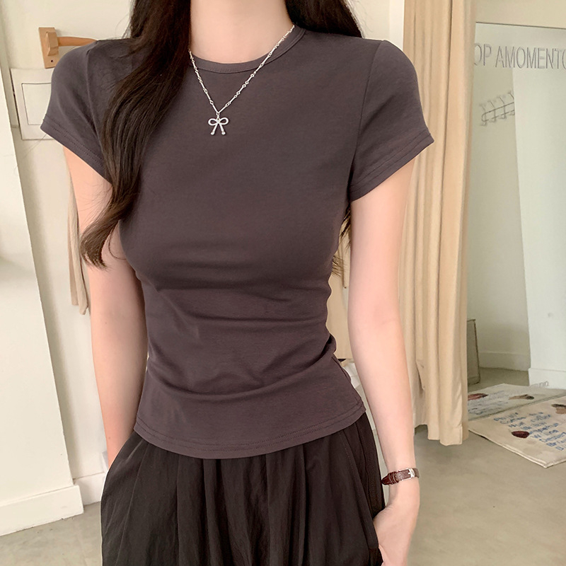 Ženski T-majica s kratkim rukavima, pamuk 92% + elastan 8%, jedinstven uzorak, okrugli izrez, slim fit