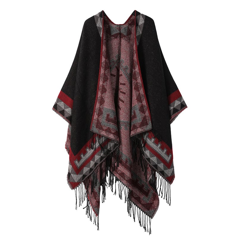 Bohemiškos etninio stiliaus pelerinė – dirbtinis kasmaras, plotis 135 cm, spalvotos grotelės raštas, satino apdaila