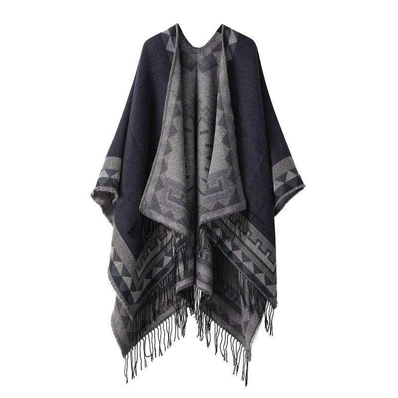 Bohemiškos etninio stiliaus pelerinė – dirbtinis kasmaras, plotis 135 cm, spalvotos grotelės raštas, satino apdaila