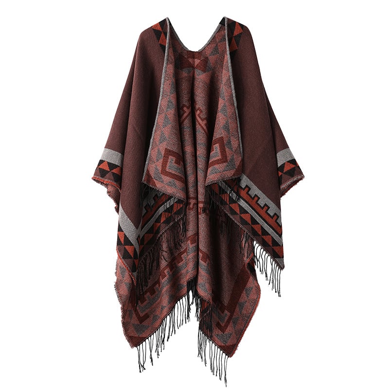 Bohemiškos etninio stiliaus pelerinė – dirbtinis kasmaras, plotis 135 cm, spalvotos grotelės raštas, satino apdaila