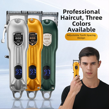 Matu griezējs ar LCD displeju, jaudīgs brush motors (iekšējā akumulatora 1200–2000 mAh; nerūsējoša tērauda griešanas galva)