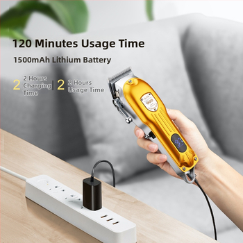 Matu griezējs ar LCD displeju, jaudīgs brush motors (iekšējā akumulatora 1200–2000 mAh; nerūsējoša tērauda griešanas galva)