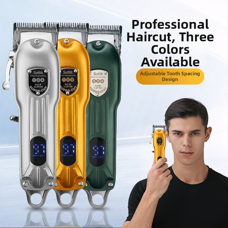 Matu griezējs ar LCD displeju, jaudīgs brush motors (iekšējā akumulatora 1200–2000 mAh; nerūsējoša tērauda griešanas galva)