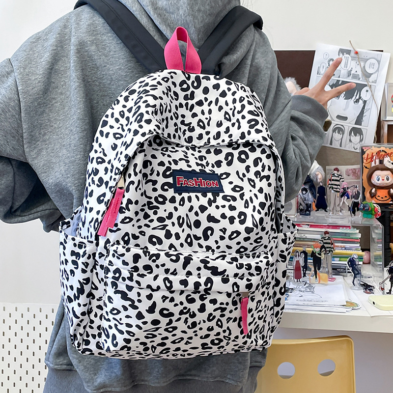 Leopárd mintás hátizsák, koreai Ulzzang stílus, nőknek, vászon anyag, 36–55 L kapacitás, lélegző, vízálló, lopás elleni védelem, ütésálló
