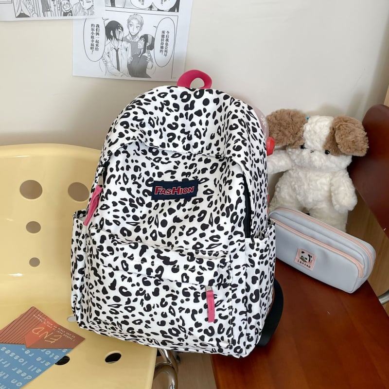 Leopárd mintás hátizsák, koreai Ulzzang stílus, nőknek, vászon anyag, 36–55 L kapacitás, lélegző, vízálló, lopás elleni védelem, ütésálló