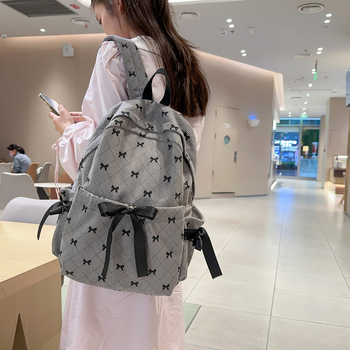 Σακίδιο κοριτσιών - Corduroy, Μεγάλη χωρητικότητα, Γεωμετρικό μοτίβο, Εσωτερική επένδυση από πολυεστέρα, Καμπύλος ιμάντας ώμου