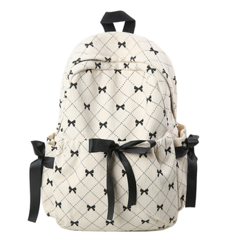 Σακίδιο κοριτσιών - Corduroy, Μεγάλη χωρητικότητα, Γεωμετρικό μοτίβο, Εσωτερική επένδυση από πολυεστέρα, Καμπύλος ιμάντας ώμου