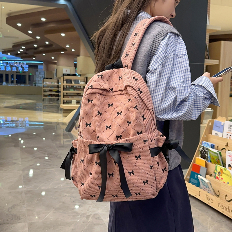 Σακίδιο κοριτσιών - Corduroy, Μεγάλη χωρητικότητα, Γεωμετρικό μοτίβο, Εσωτερική επένδυση από πολυεστέρα, Καμπύλος ιμάντας ώμου