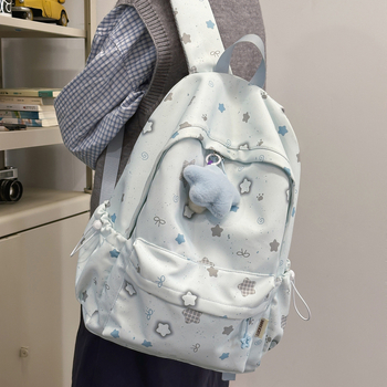 Σακίδιο για κορίτσια γυμνασίου, νάιλον ύφασμα, αδιάβροχο, καμπύλες ρυθμίσεις ώμων, επένδυση από νάιλον, στυλ νεανικό campus