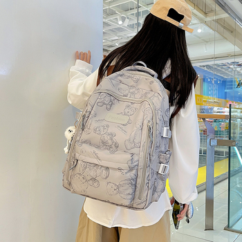 Unisex νάιλον σακίδιο με μεγάλο χώρο, ανθεκτικό στη φθορά, ιμάντες με αερόμαξιλαρι, μοτίβο μικρό αρκουδάκι