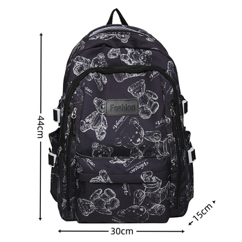 Unisex νάιλον σακίδιο με μεγάλο χώρο, ανθεκτικό στη φθορά, ιμάντες με αερόμαξιλαρι, μοτίβο μικρό αρκουδάκι