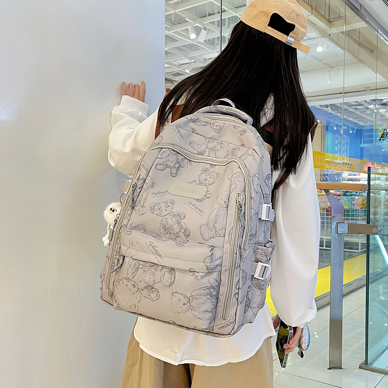 Unisex νάιλον σακίδιο με μεγάλο χώρο, ανθεκτικό στη φθορά, ιμάντες με αερόμαξιλαρι, μοτίβο μικρό αρκουδάκι