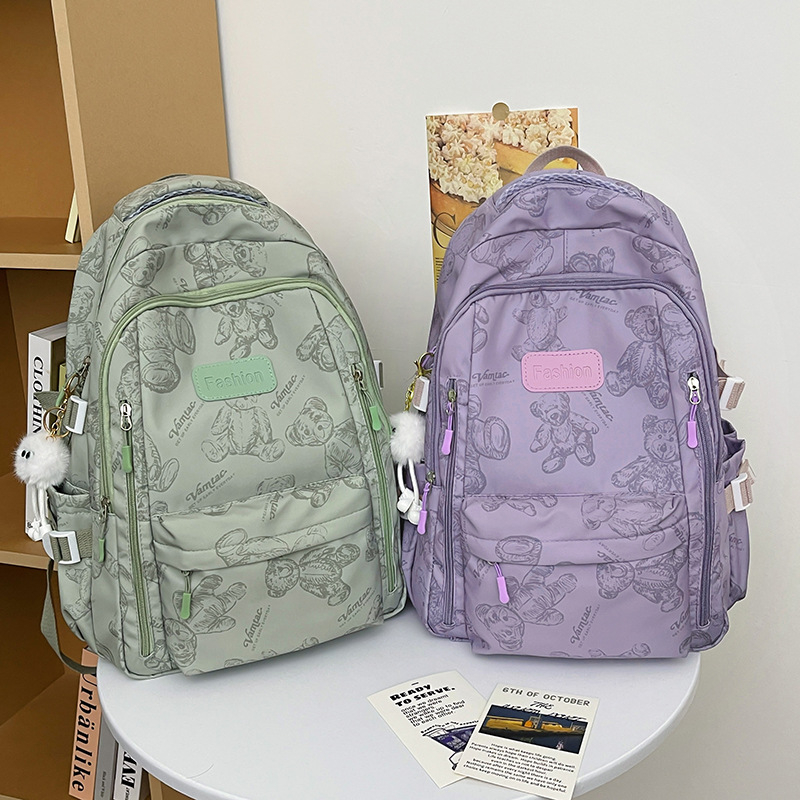 Unisex νάιλον σακίδιο με μεγάλο χώρο, ανθεκτικό στη φθορά, ιμάντες με αερόμαξιλαρι, μοτίβο μικρό αρκουδάκι