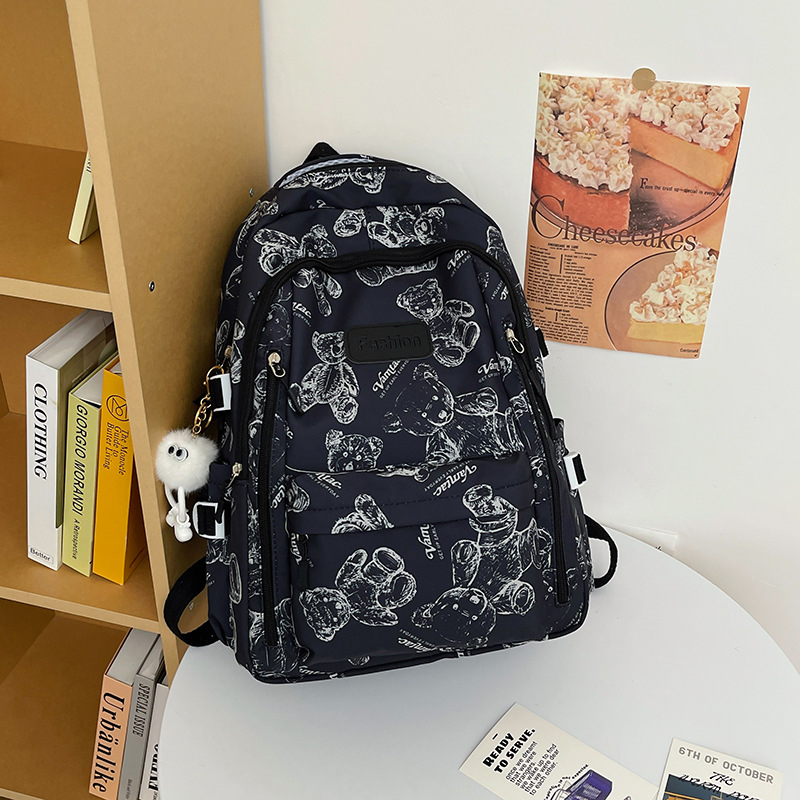 Unisex νάιλον σακίδιο με μεγάλο χώρο, ανθεκτικό στη φθορά, ιμάντες με αερόμαξιλαρι, μοτίβο μικρό αρκουδάκι