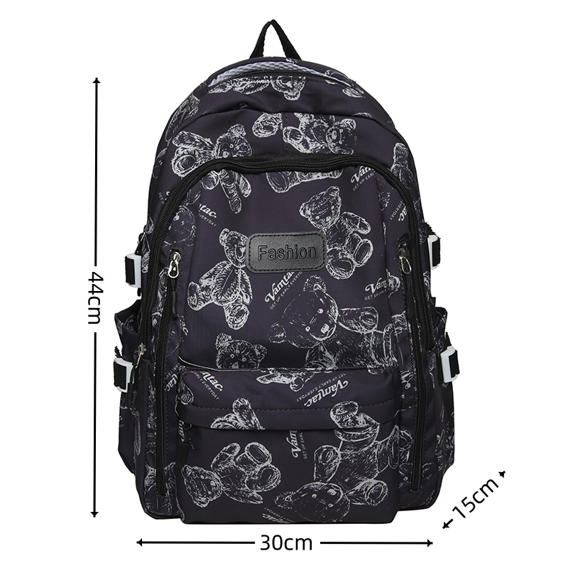 Unisex νάιλον σακίδιο με μεγάλο χώρο, ανθεκτικό στη φθορά, ιμάντες με αερόμαξιλαρι, μοτίβο μικρό αρκουδάκι