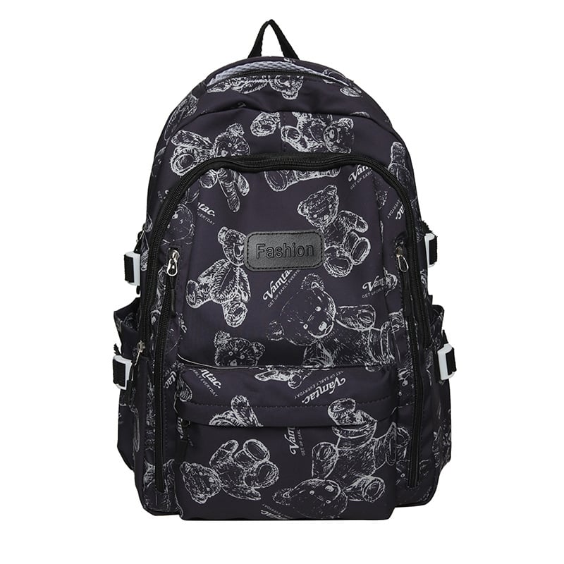 Unisex νάιλον σακίδιο με μεγάλο χώρο, ανθεκτικό στη φθορά, ιμάντες με αερόμαξιλαρι, μοτίβο μικρό αρκουδάκι