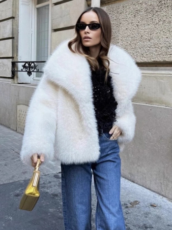 Γυναικείο παλτό από συνθετική γούνα, μακριά μανίκια, αστικό στυλ, τεχνητή γούνα