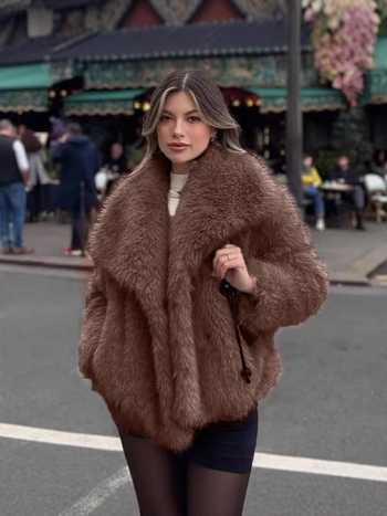 Γυναικείο παλτό από συνθετική γούνα, μακριά μανίκια, αστικό στυλ, τεχνητή γούνα