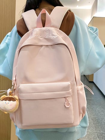 Νάιλον σχολική τσάντα για κορίτσια γυμνασίου, αδιάβροχη, στυλ νεανικού campus, επένδυση πολυεστέρα, καμπύλοι ιμάντες