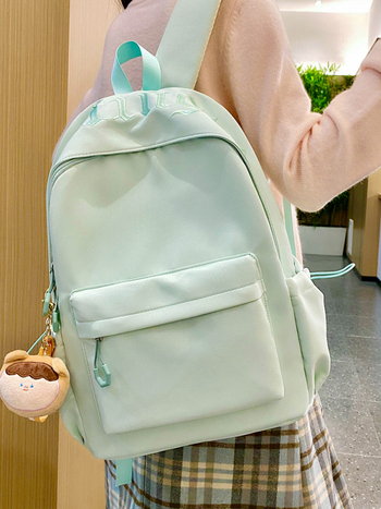 Νάιλον σχολική τσάντα για κορίτσια γυμνασίου, αδιάβροχη, στυλ νεανικού campus, επένδυση πολυεστέρα, καμπύλοι ιμάντες