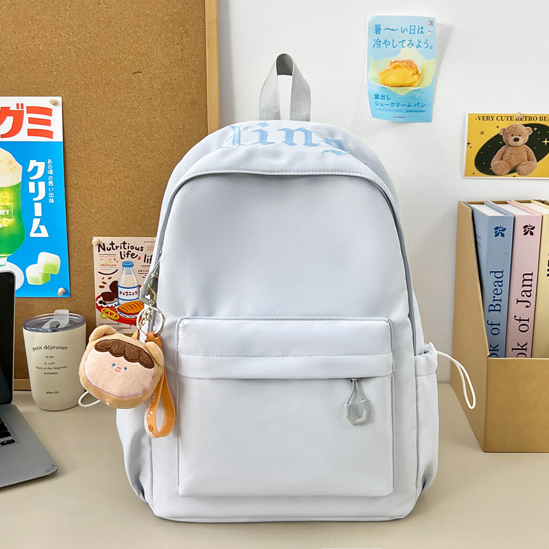 Νάιλον σχολική τσάντα για κορίτσια γυμνασίου, αδιάβροχη, στυλ νεανικού campus, επένδυση πολυεστέρα, καμπύλοι ιμάντες