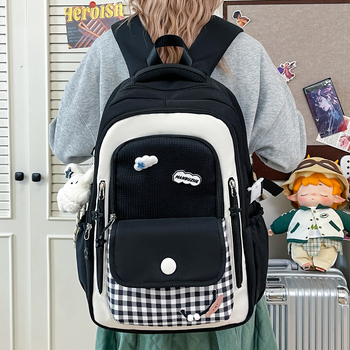 Ученическа раница Ruiyingzizhi за момичета, нейлон, дишаща, стил кампус, клетъчен принт
