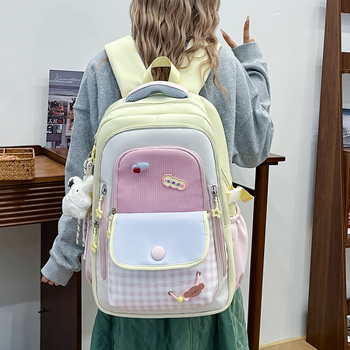 Ученическа раница Ruiyingzizhi за момичета, нейлон, дишаща, стил кампус, клетъчен принт