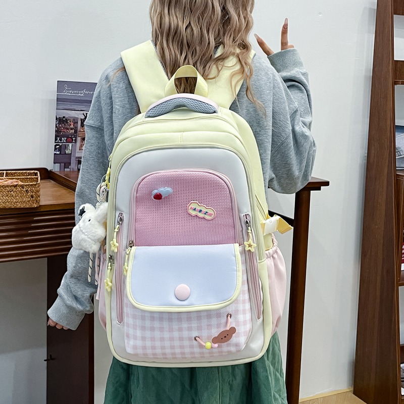 Ученическа раница Ruiyingzizhi за момичета, нейлон, дишаща, стил кампус, клетъчен принт