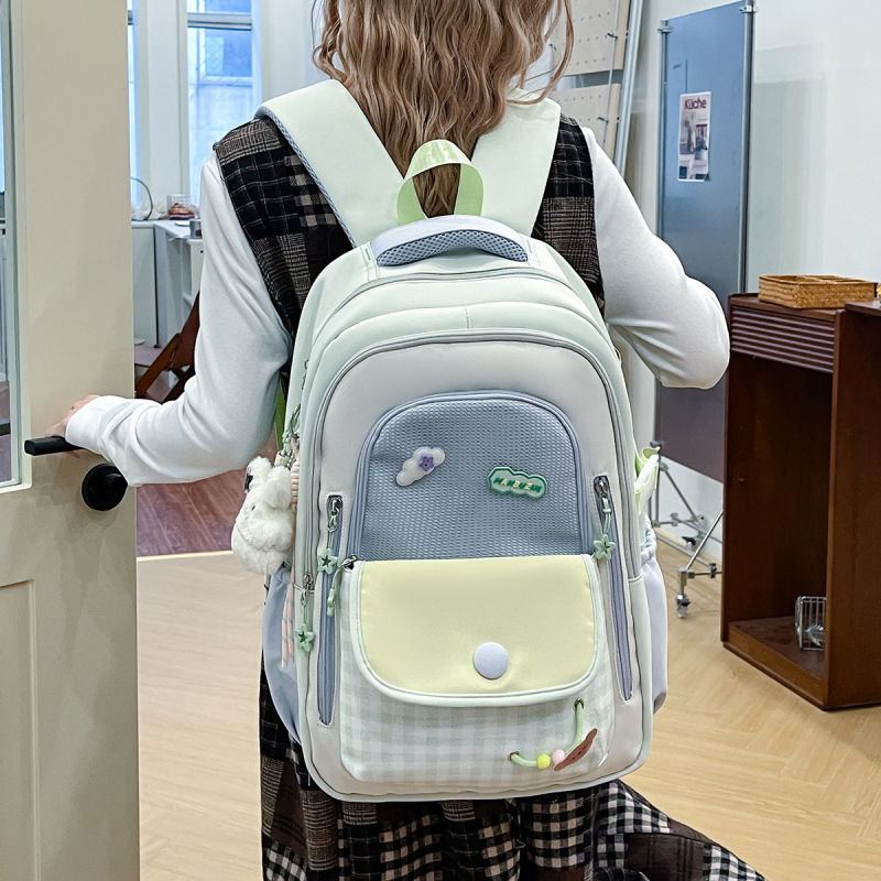 Ученическа раница Ruiyingzizhi за момичета, нейлон, дишаща, стил кампус, клетъчен принт
