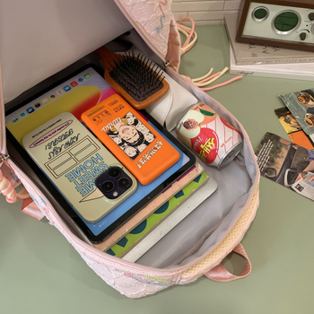 Ученическа раница за момичета, нейлон, дишаща и износоустойчива, голям капацитет, геометричен принт, младежки кампус стил