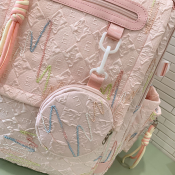 Ученическа раница за момичета, нейлон, дишаща и износоустойчива, голям капацитет, геометричен принт, младежки кампус стил