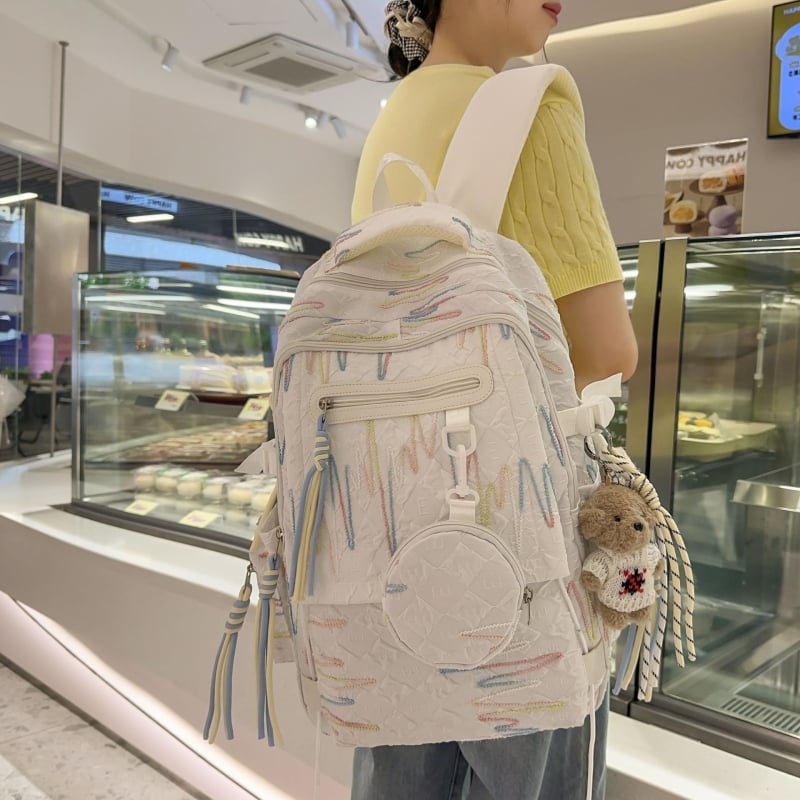 Ученическа раница за момичета, нейлон, дишаща и износоустойчива, голям капацитет, геометричен принт, младежки кампус стил