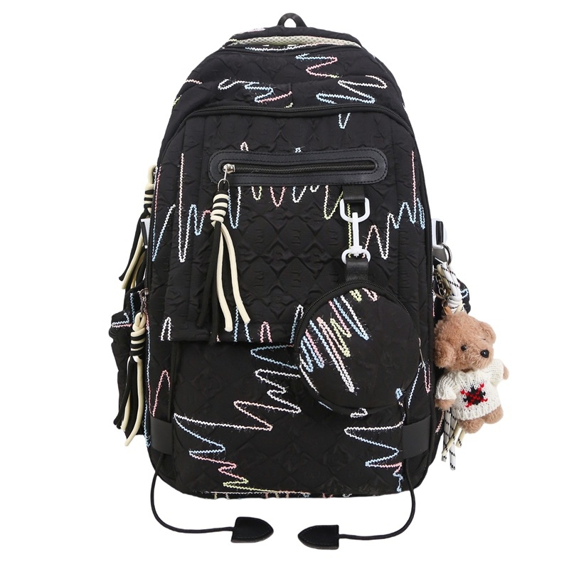 Ученическа раница за момичета, нейлон, дишаща и износоустойчива, голям капацитет, геометричен принт, младежки кампус стил