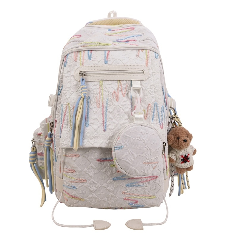 Ученическа раница за момичета, нейлон, дишаща и износоустойчива, голям капацитет, геометричен принт, младежки кампус стил