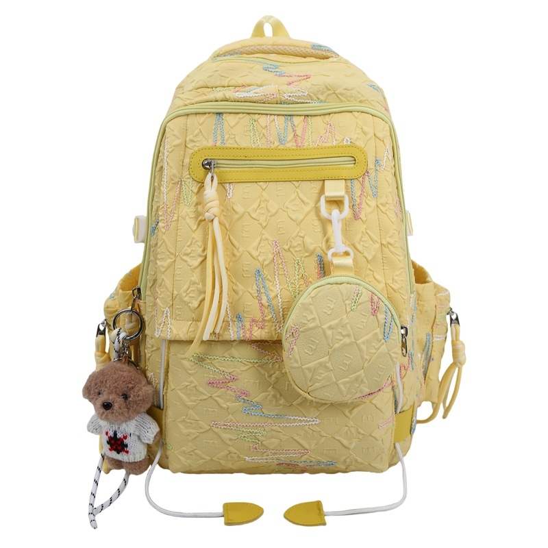 Ученическа раница за момичета, нейлон, дишаща и износоустойчива, голям капацитет, геометричен принт, младежки кампус стил