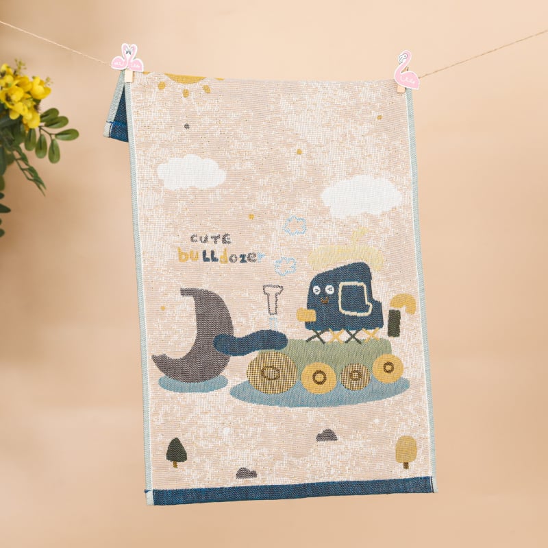 Keturių sluoksnių medvilninis vaikų rankšluostis, animacinių filmų serija, 50 g, daugiasluoksnė siūlų pynė, Jacquard audinys, logotipo atspausdinimas galimas