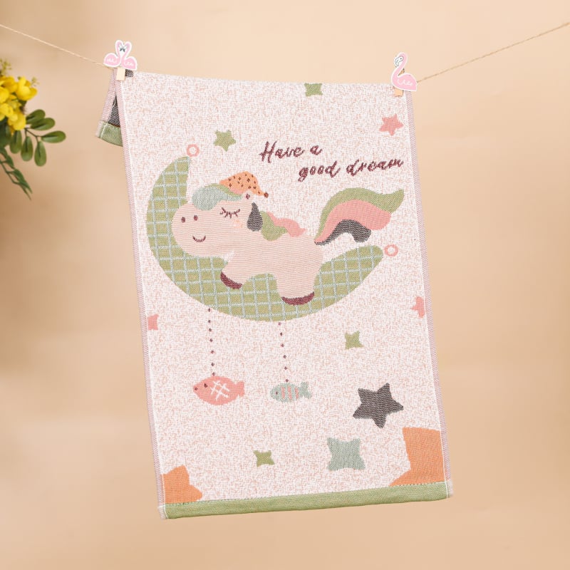 Keturių sluoksnių medvilninis vaikų rankšluostis, animacinių filmų serija, 50 g, daugiasluoksnė siūlų pynė, Jacquard audinys, logotipo atspausdinimas galimas