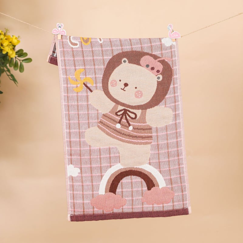 Keturių sluoksnių medvilninis vaikų rankšluostis, animacinių filmų serija, 50 g, daugiasluoksnė siūlų pynė, Jacquard audinys, logotipo atspausdinimas galimas