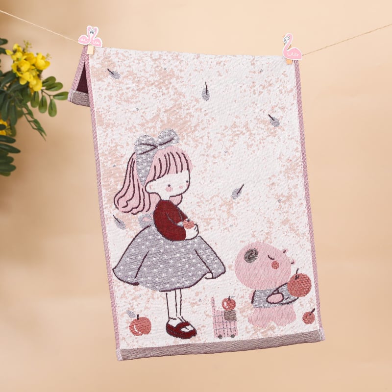 Keturių sluoksnių medvilninis vaikų rankšluostis, animacinių filmų serija, 50 g, daugiasluoksnė siūlų pynė, Jacquard audinys, logotipo atspausdinimas galimas