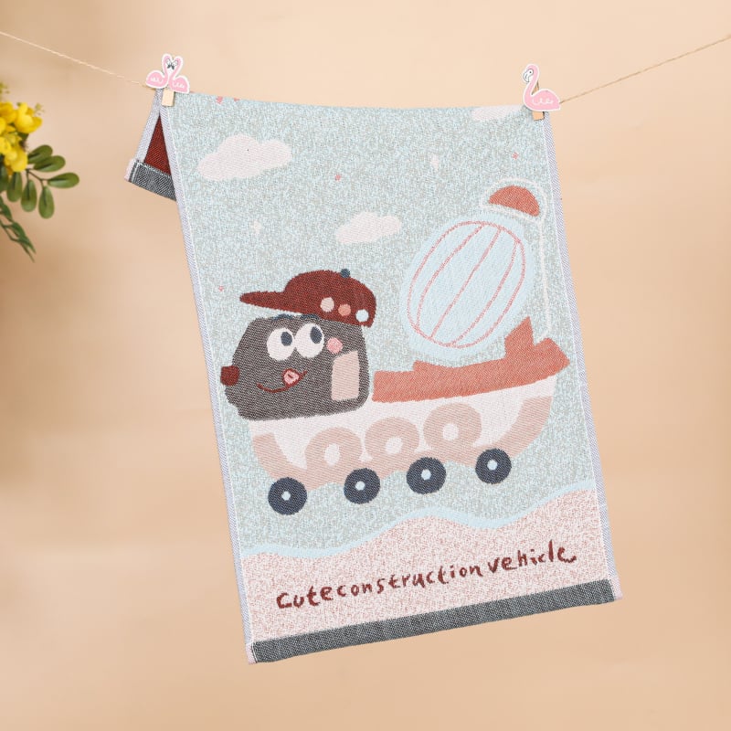 Keturių sluoksnių medvilninis vaikų rankšluostis, animacinių filmų serija, 50 g, daugiasluoksnė siūlų pynė, Jacquard audinys, logotipo atspausdinimas galimas