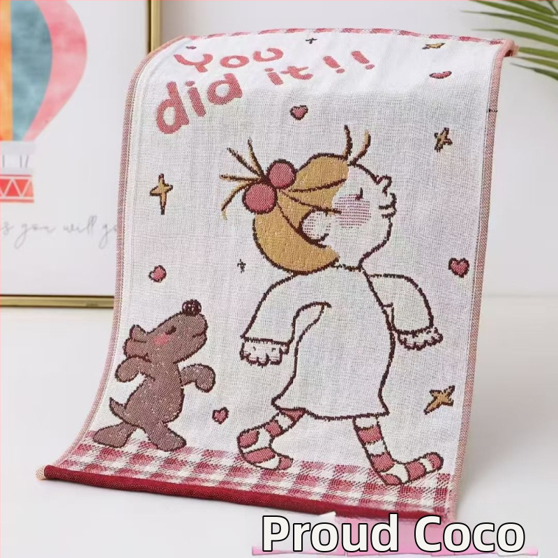 Keturių sluoksnių medvilninis vaikų rankšluostis, animacinių filmų serija, 50 g, daugiasluoksnė siūlų pynė, Jacquard audinys, logotipo atspausdinimas galimas